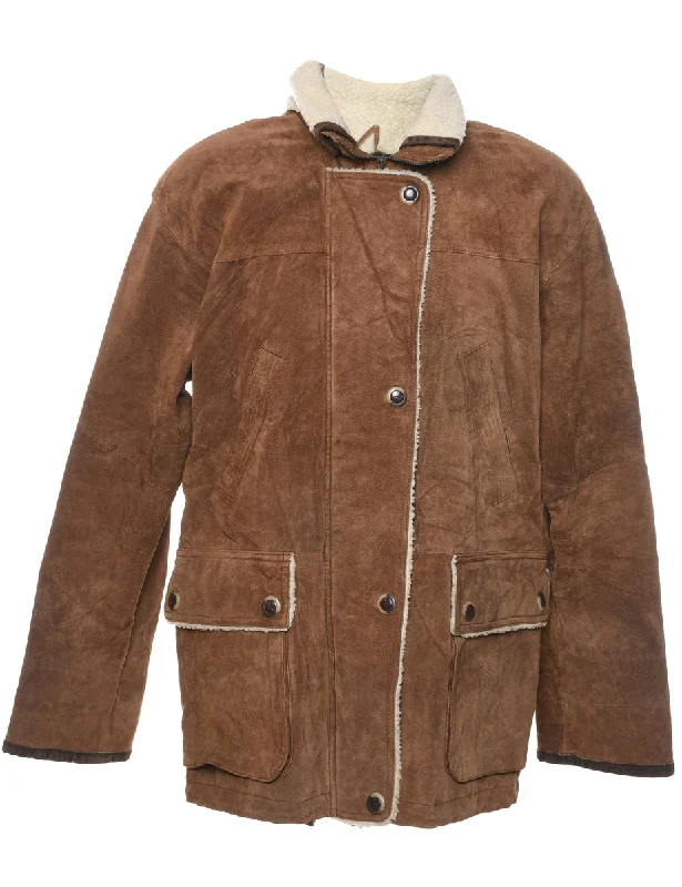 Price Drop premium puffer coatZip Front Brown Shearling Lined Suede Jacket - M