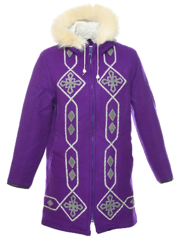 Online Only graphic coatHooded Purple Wool Coat - L