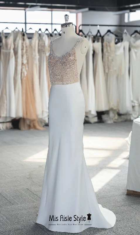 Must-Have Deals printed dressSexy Sheer Handmade Beaded Wedding Dress