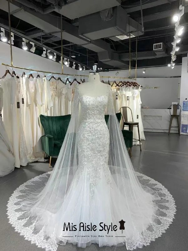 Special Discount casual summer dressMermaid Lace Cape Wedding Dress