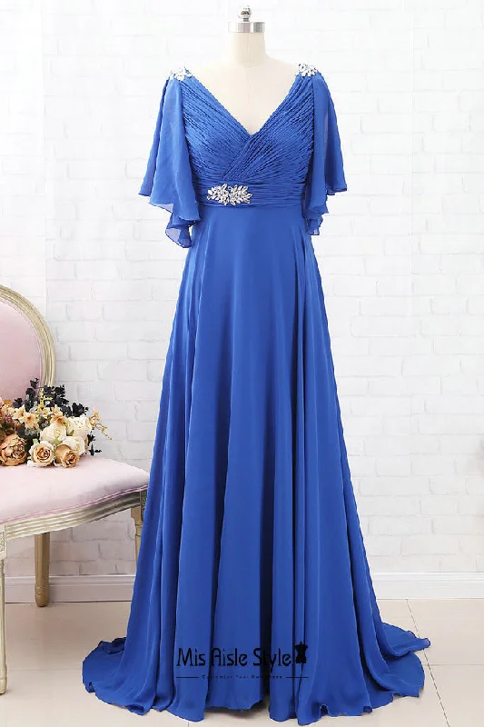 Discount Mania midi dressBoho Sleeve Blue Mother of The Bride Dress