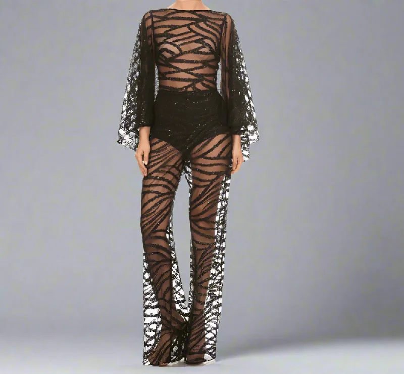 Price Cut Mezza Sequin Embroider Jumpsuit