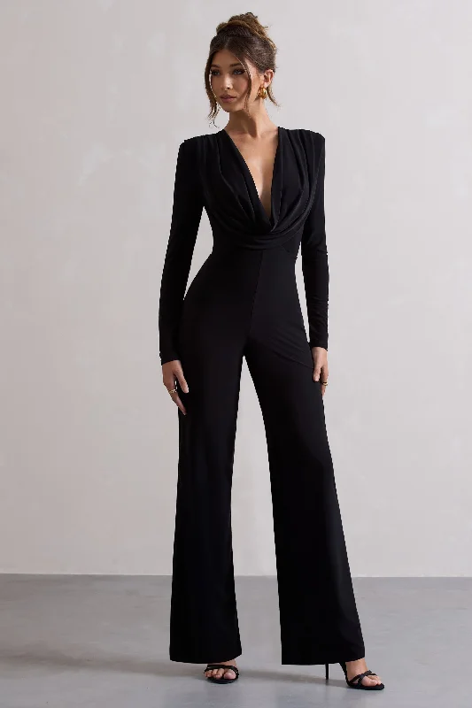 Clearance Sale Elisha | Black Plunge-Neck Wide-Leg Jumpsuit