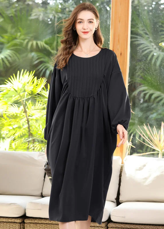 Weekend Deal satin dressDiy Black Oversized Patchwork Wrinkled Chiffon Maxi Dress Batwing Sleeve