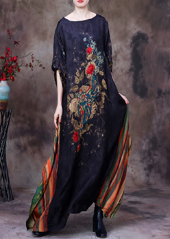 Season Finale Sale summer dressSlim Fit Black Yellow Colour O-Neck Print Patchwork Silk Maxi Dress Long Sleeve Season Finale Sale summer dressSlim Fit Black Yellow Colour O-Neck Print Patchwork Silk Maxi Dress Long Sleeve