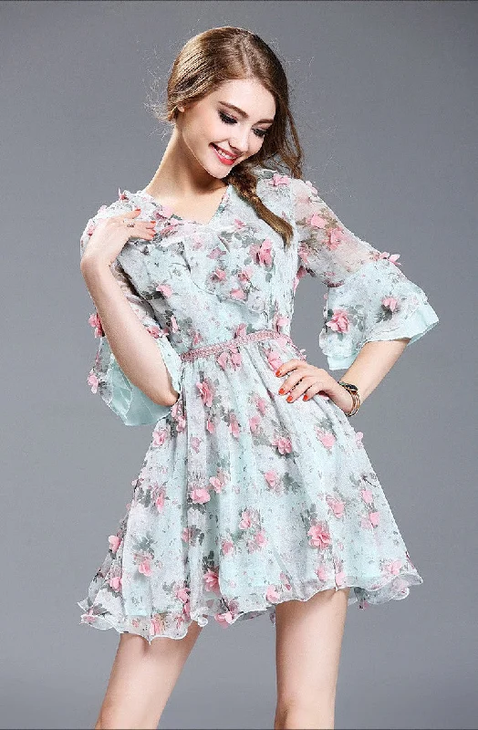 casual dress3D Flower Chiffon Dress