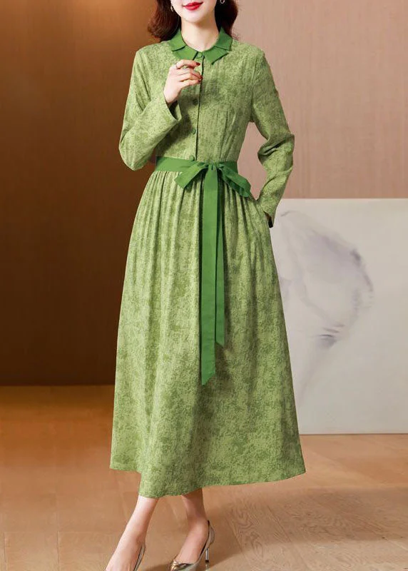 Super Savings classic fit-and-flare dressVintage Green Print Tie Waist Linen Holiday Dress Spring