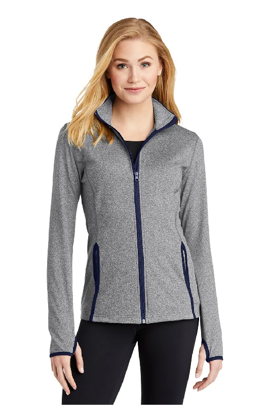 Savings Event stylish coatSport-Tek Womens Sport-Wick Moisture Wicking Full Zip Jacket - Heather Charcoal Grey/True Navy Blue