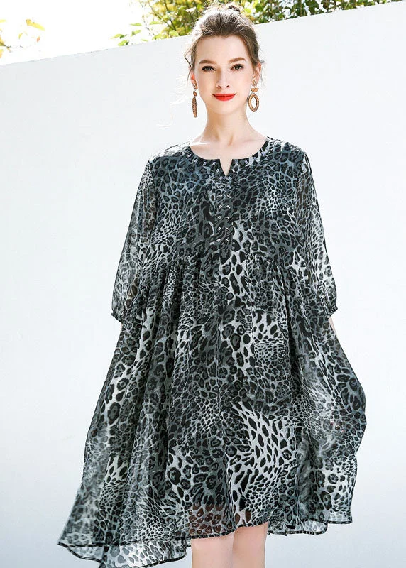 fitted dressFine Grey Oversized Leopard Print Chiffon Maxi Dresses Summer