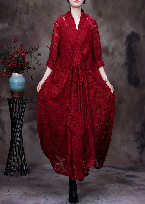 Discount Mania textured dressItalian Red V Neck Asymmetrical Patchwork Lace Maxi Dresses Long Sleeve Discount Mania textured dressItalian Red V Neck Asymmetrical Patchwork Lace Maxi Dresses Long Sleeve