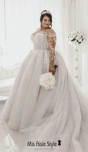 Factory Direct Sale summer dressFashion French Lace Long Sleeve Plus Size Wedding Dress