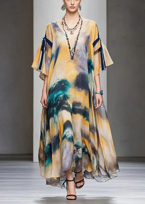 Members Only long sleeve dressStyle Khaki Oversized Tie Dye Chiffon Dresses Fall