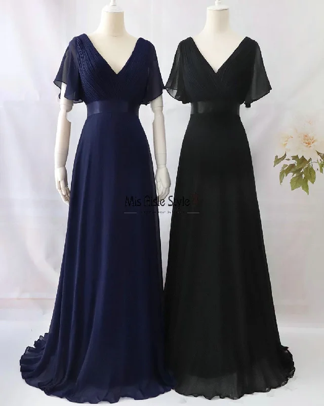 Anniversary Sale form-fitting dressLong V-neck Chiffon Bridesmaid Dress