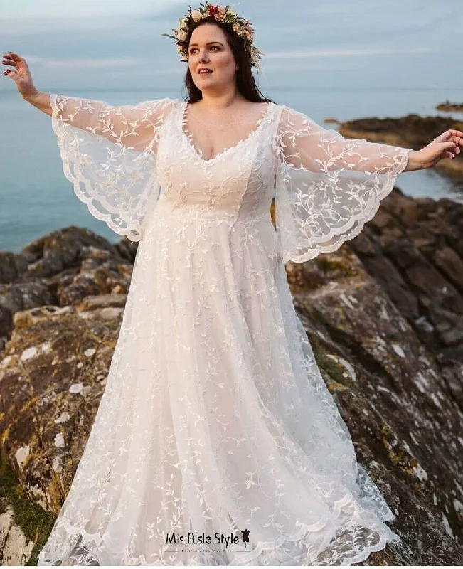 Act Now sleeveless dressSummer Plus Size Lace Long Sleeve Boho Wedding Dress