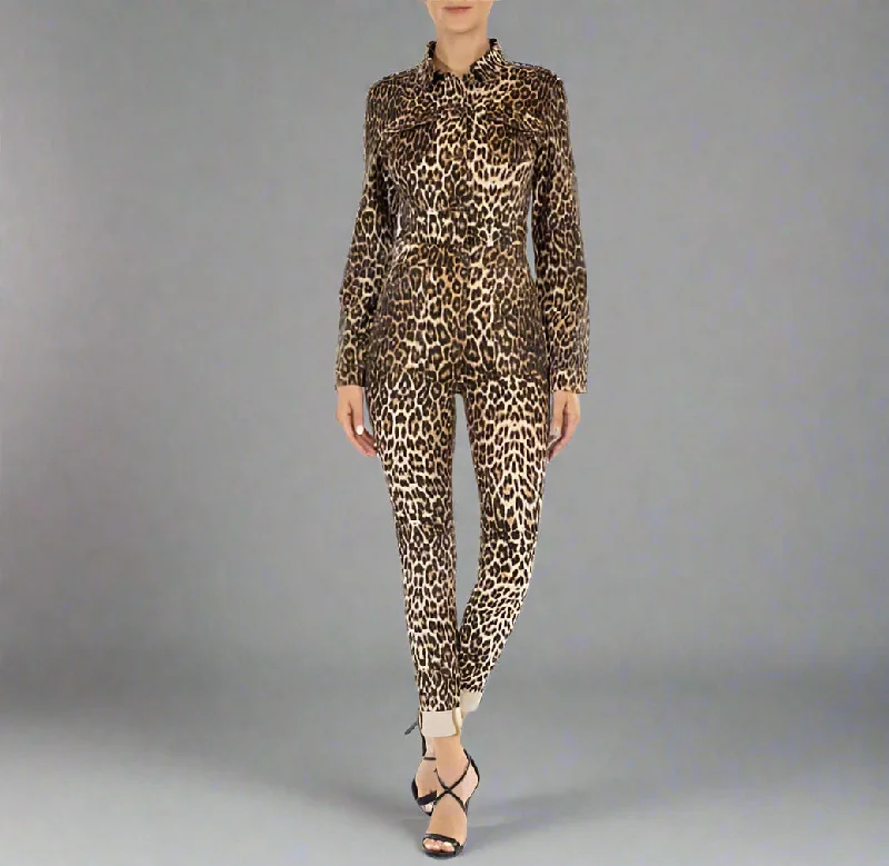 Markdowns Denim Leopard Jumpsuit