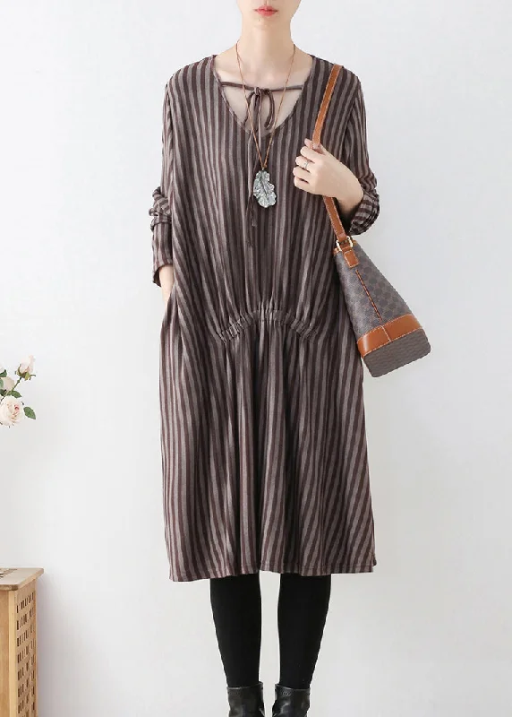 Act Fast lace-up dressOrganic Chocolate V Neck Striped Knitted Cotton Thread Maxi Dress Fall Act Fast lace-up dressOrganic Chocolate V Neck Striped Knitted Cotton Thread Maxi Dress Fall