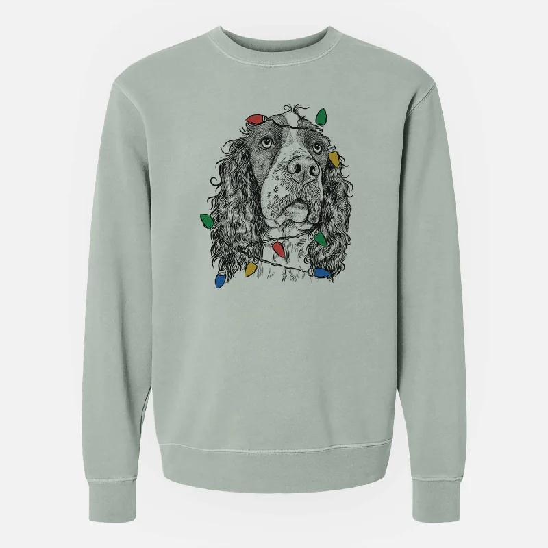 cool activewear hoodieChristmas Lights Millie Mae the English Springer Spaniel - Unisex Pigment Dyed Crew Sweatshirt