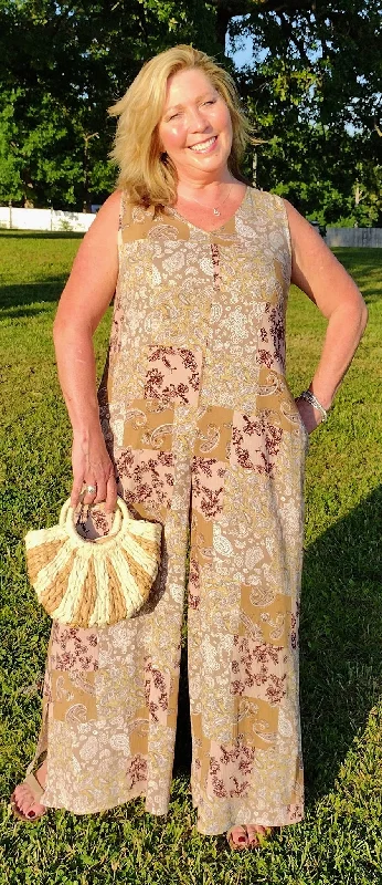 Today’s Deal Jenni. Rayon Gauze Patchwork Print Sleeveless Jumpsuit