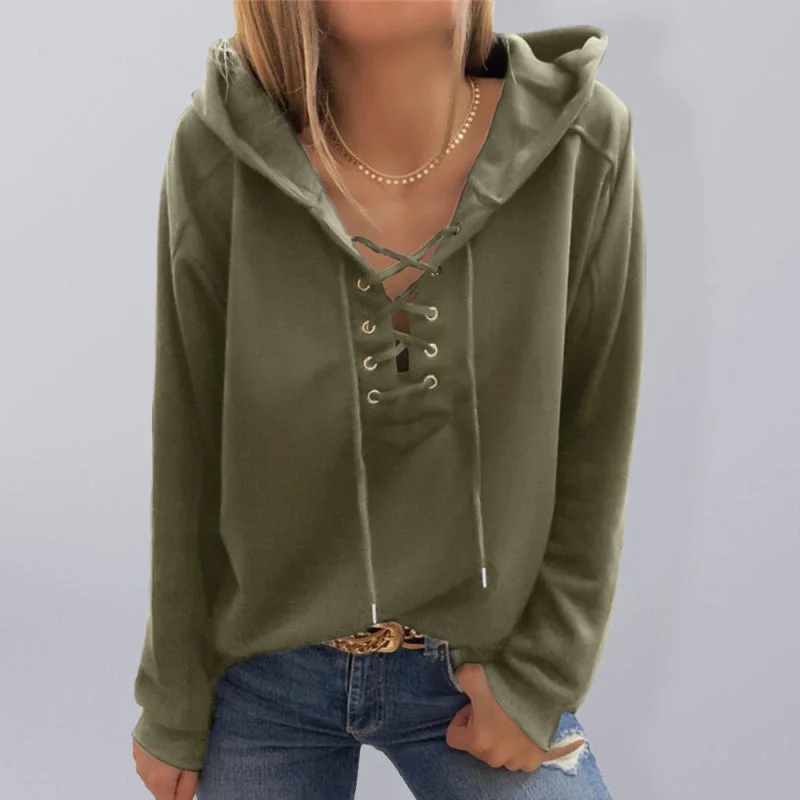 Daily Specials stylish athletic hoodieWomen's Front Lace Up Long Sleeve Hoodie