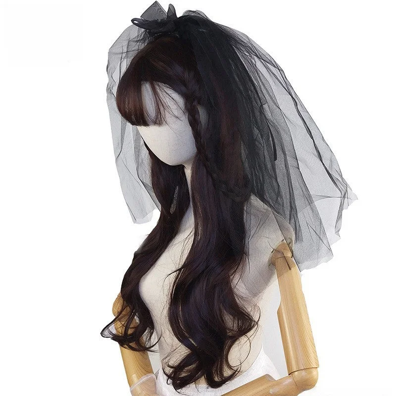 Final Sale modern dressBlack veil chiffon bow simple headdress with plain edge 607106461584