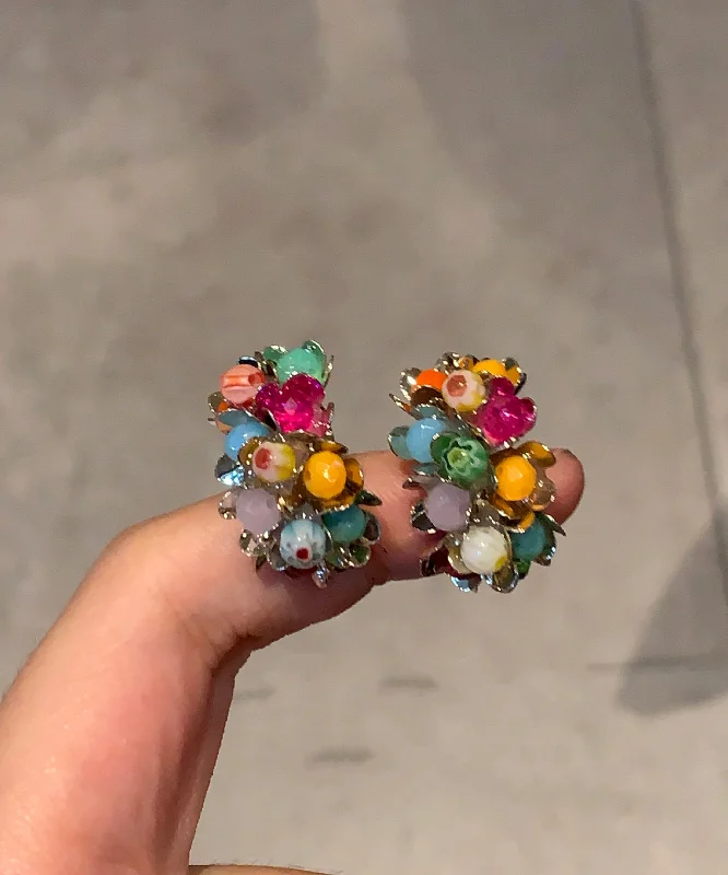 vintage dressNew Rainbow Sterling Silver Crystal Floral Stud Earrings