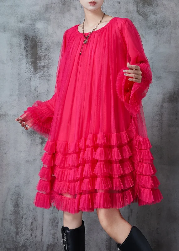 lace dressRose Loose Tulle Holiday Dress Ruffled Flare Sleeve