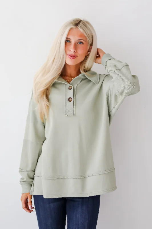 Best Bargains smooth fit athletic sweatshirtFINAL SALE - Majorly Comfy Sage Collared Pullover