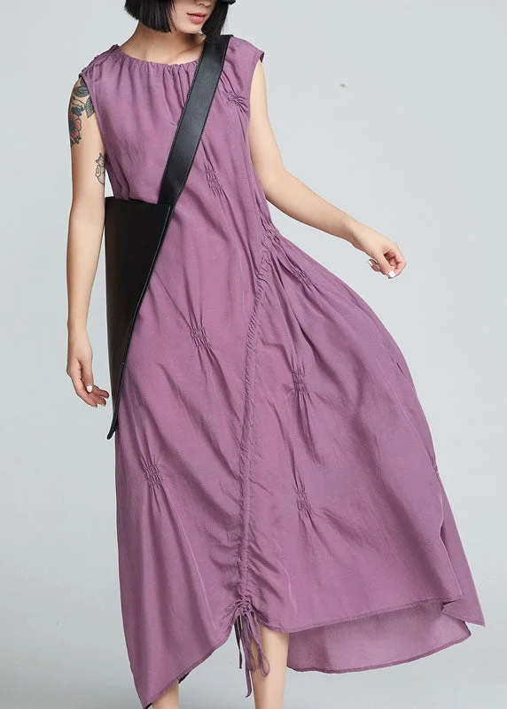 Time-Limited Offer knit dressStylish Purple Drawstring Wrinkled Cotton Long Dress Sleeveless Time-Limited Offer knit dressStylish Purple Drawstring Wrinkled Cotton Long Dress Sleeveless