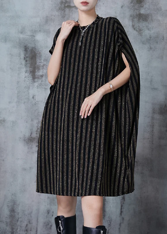 sophisticated dressItalian Golden Oversized Striped Cotton Mid Dress Summer