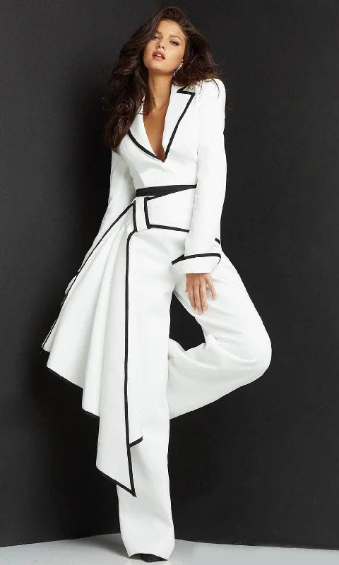 Savings Bonanza Jovani 06917 - Collared V-Neck Formal Jumpsuit
