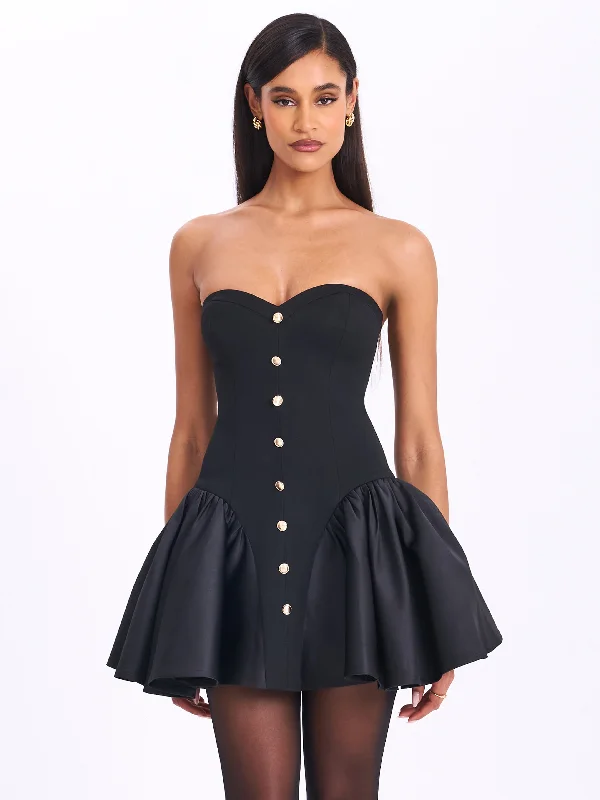 Weekend Deal structured dressKaden Black Drop Waist Mini Puffy Dress