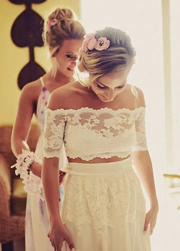 Early Access ruched dressOff Shoulder Half Sleeves Lace Two Pieces Wedding Dress