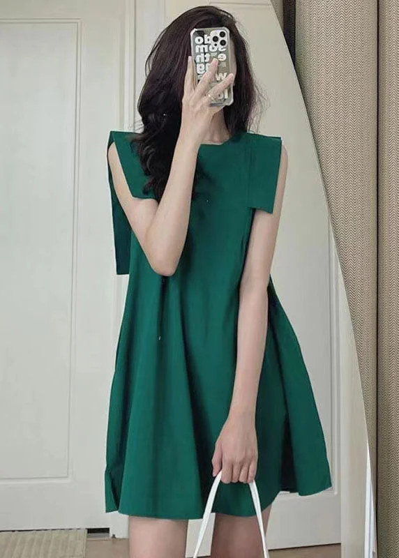 knit dressWomen Green Slim Fit Original Design Cotton Mid Dress Sleeveless