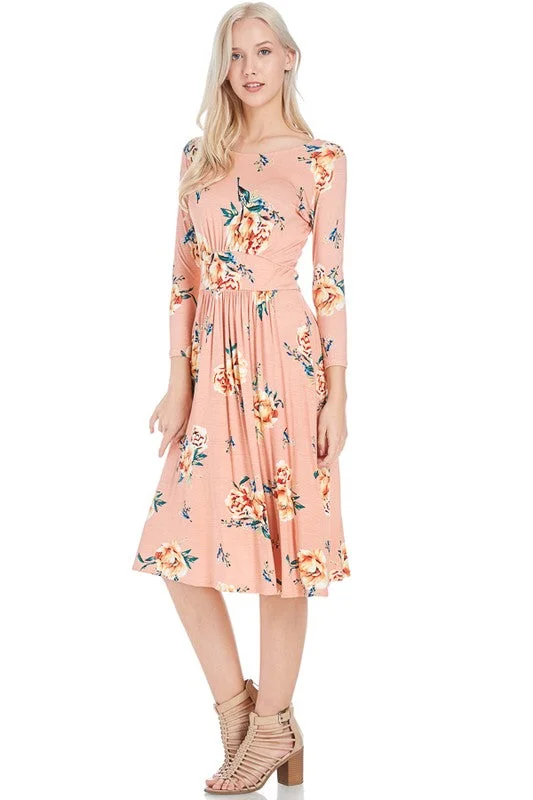 cocktail dressFloral Flowing Midi Dress w/ Pleats