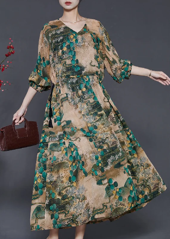 Quick Sale long-sleeve floral dressPlus Size Green Cinched Print Chiffon Long Dress Fall Quick Sale long-sleeve floral dressPlus Size Green Cinched Print Chiffon Long Dress Fall