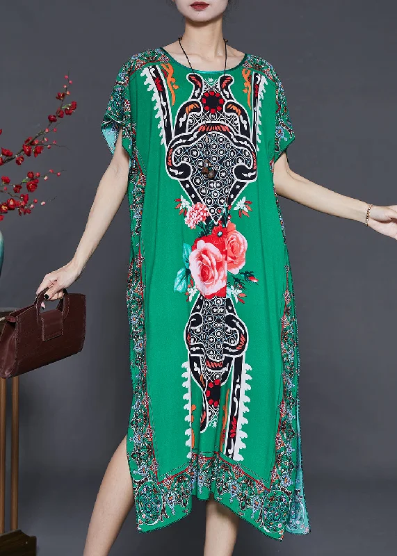 Steals and Deals relaxed fit dressNatural Green Oversized Print Chiffon Maxi Dresses Summer