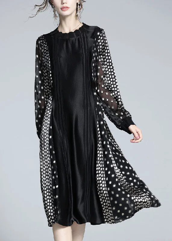 Flash Sale printed dressFrench Black O Neck Patchwork Jacquard Dot Silk Dress Spring Flash Sale printed dressFrench Black O Neck Patchwork Jacquard Dot Silk Dress Spring