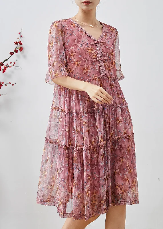 Deal Explosion long sleeve dressPink Print Chiffon Long Dresses Chinese Button Summer Deal Explosion long sleeve dressPink Print Chiffon Long Dresses Chinese Button Summer
