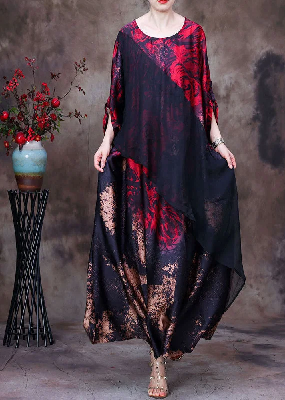 Seasonal Clearance romantic dressBoutique Red O-Neck Asymmetrical Design Patchwork Silk Long Dress Long Sleeve Seasonal Clearance romantic dressBoutique Red O-Neck Asymmetrical Design Patchwork Silk Long Dress Long Sleeve