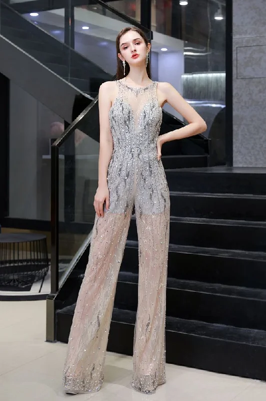 Closeout Sparkle Illusion High neck See-through Prom Jumpsuit