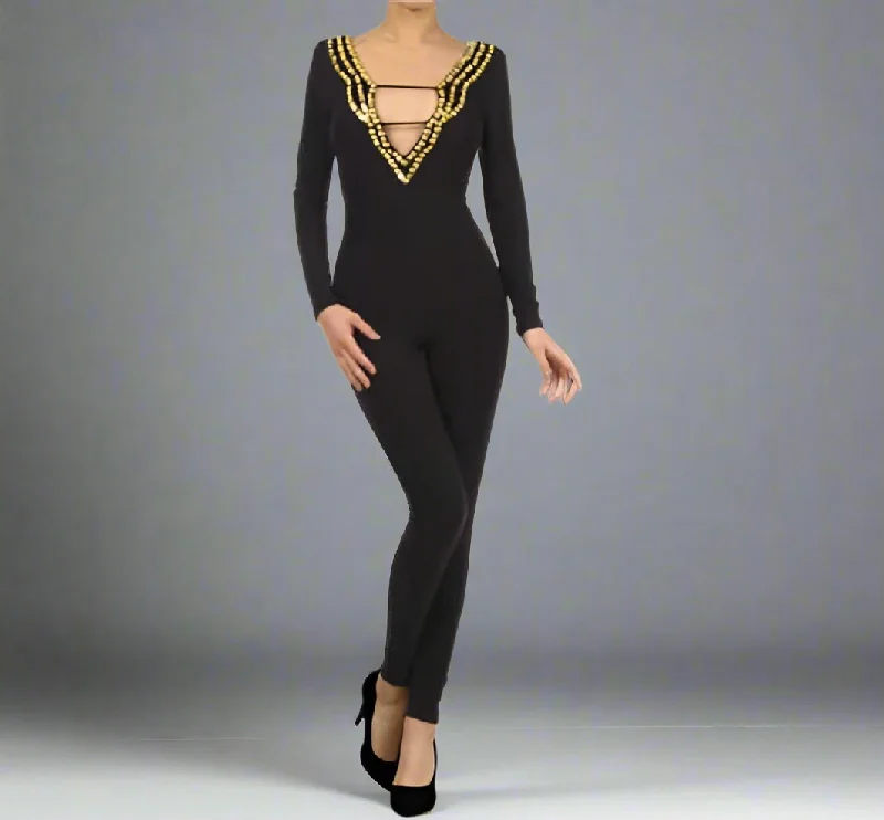 Value Deals Queen Jeweled Neck Line jumpsuit catsuit