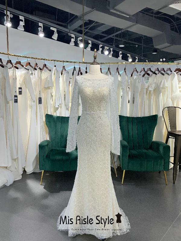 Inventory Reduction party-ready dressFit and Flare Boho Long Sleeve Cream Wedding Dress