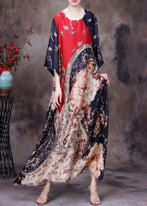 Price Smash mini dressPlus Size Red O-Neck Asymmetrical Print Silk Holiday Dress Half Sleeve