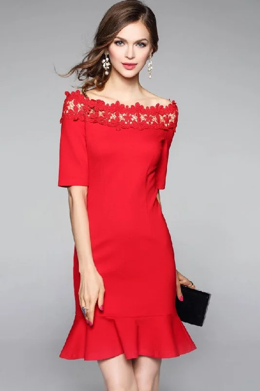 classic fit-and-flare dressOff The Shoulder Dress W/ Lace