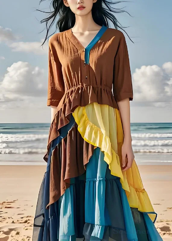 Deal of the Week statement dressWomen Colorblock Ruffled Chiffon Patchwork Cotton Dress Summer Deal of the Week statement dressWomen Colorblock Ruffled Chiffon Patchwork Cotton Dress Summer