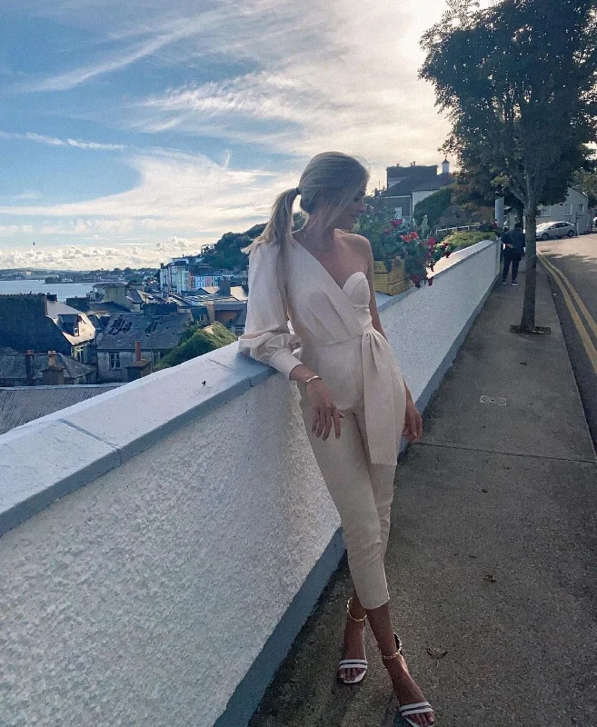 Online Only Lavish Alice One Sleeve Corset Wrap Jumpsuit In Champagne