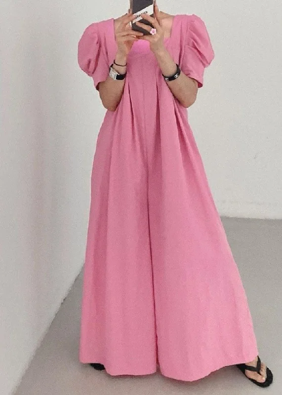 Reduced Prices Bohemian Rose Square Collar Oversized Linen Jumpsuits Wide Leg Pants Summer LY1317