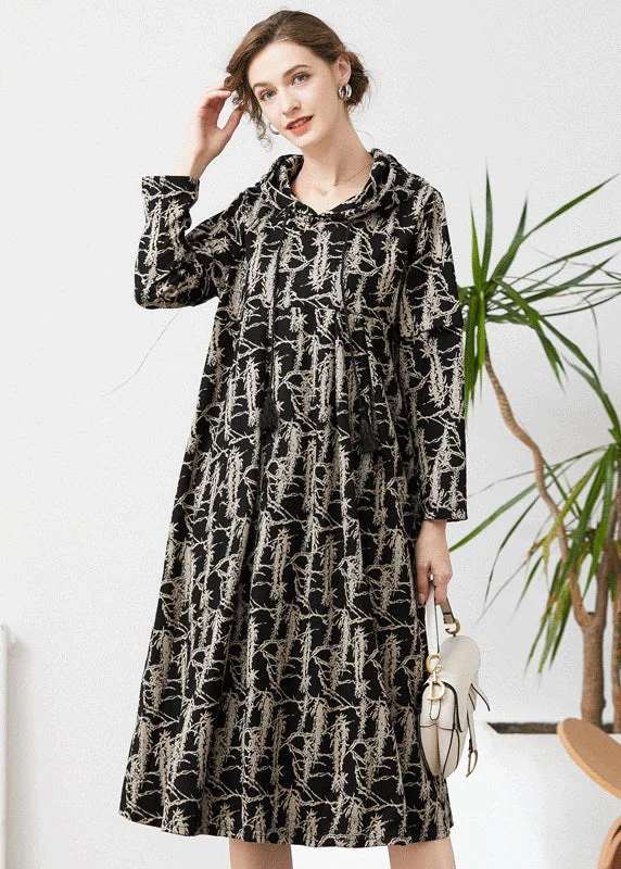 structured dressFashion Black Hooded Tie Dye Cashmere Long Dresses Spring