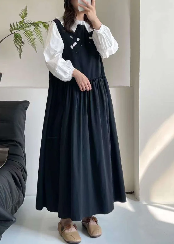 Super Bargain vintage-inspired dressBlack O-Neck Patchwork Wrinkled Maxi Dress Summer Super Bargain vintage-inspired dressBlack O-Neck Patchwork Wrinkled Maxi Dress Summer