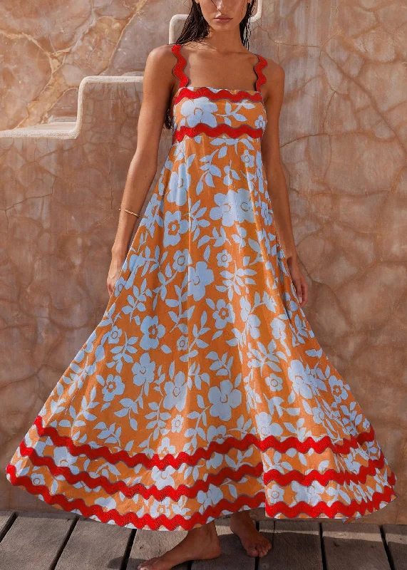 Fantastic Offers party-ready dressWomen Orange Print High Waist Cotton Spaghetti Strap Dress Sleeveless Fantastic Offers party-ready dressWomen Orange Print High Waist Cotton Spaghetti Strap Dress Sleeveless